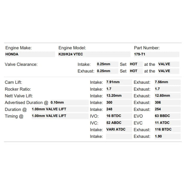 Kelford Cams 300/306 Stage 1 Turbo Cams Honda K20A K24 (600-1200BHP)