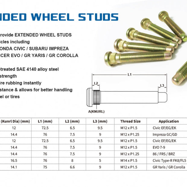 Hardrace Extended Wheel Studs Toyota GR Yaris 20+