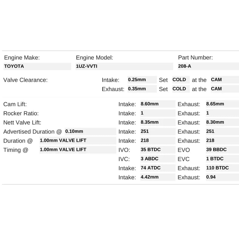 Kelford Cams 254/264 High Performance Cams Toyota 1UZ-3UZ VVTI Forced Induction