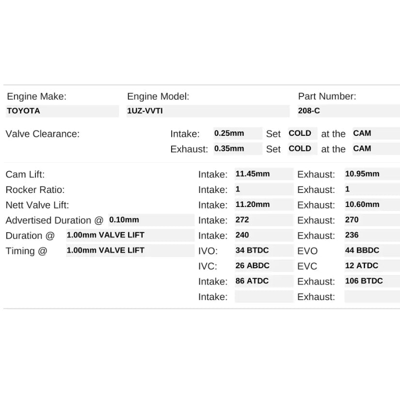 Kelford Cams 272/270 Race Cams Toyota 1UZ-3UZ VVTI NA