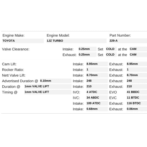 Kelford Cams 248/248 Road Cam Toyota 1JZ-GTE Non VVTi