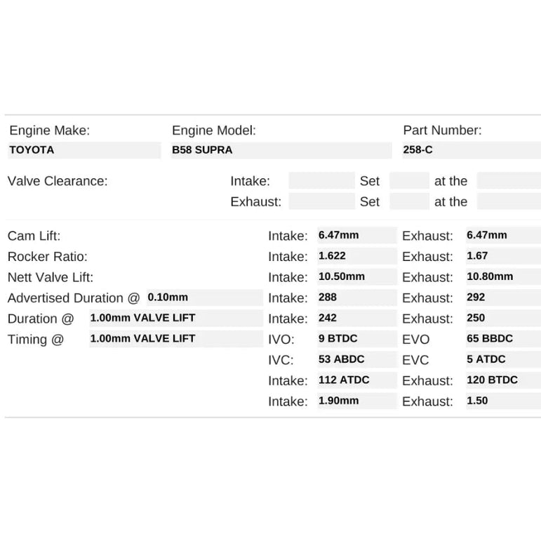 Kelford Cams 288/288 Stage 3 Drag Race Cams Toyota B58 Mark 5 Supra