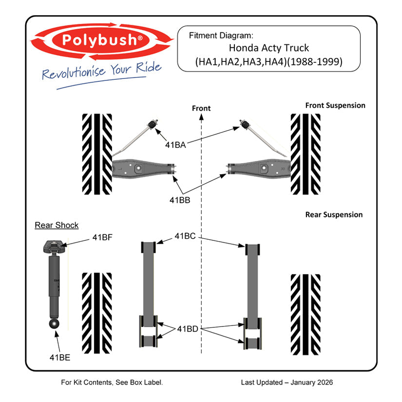 Polybush Honda Acty HA1 HA2 HA3 HA4 Full Kit 88-99