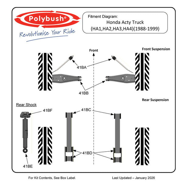 Polybush Honda Acty HA1 HA2 HA3 HA4 Full Kit 88-99