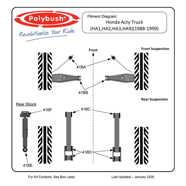 Polybush Honda Acty HA1 HA2 HA3 HA4 Full Kit 88-99