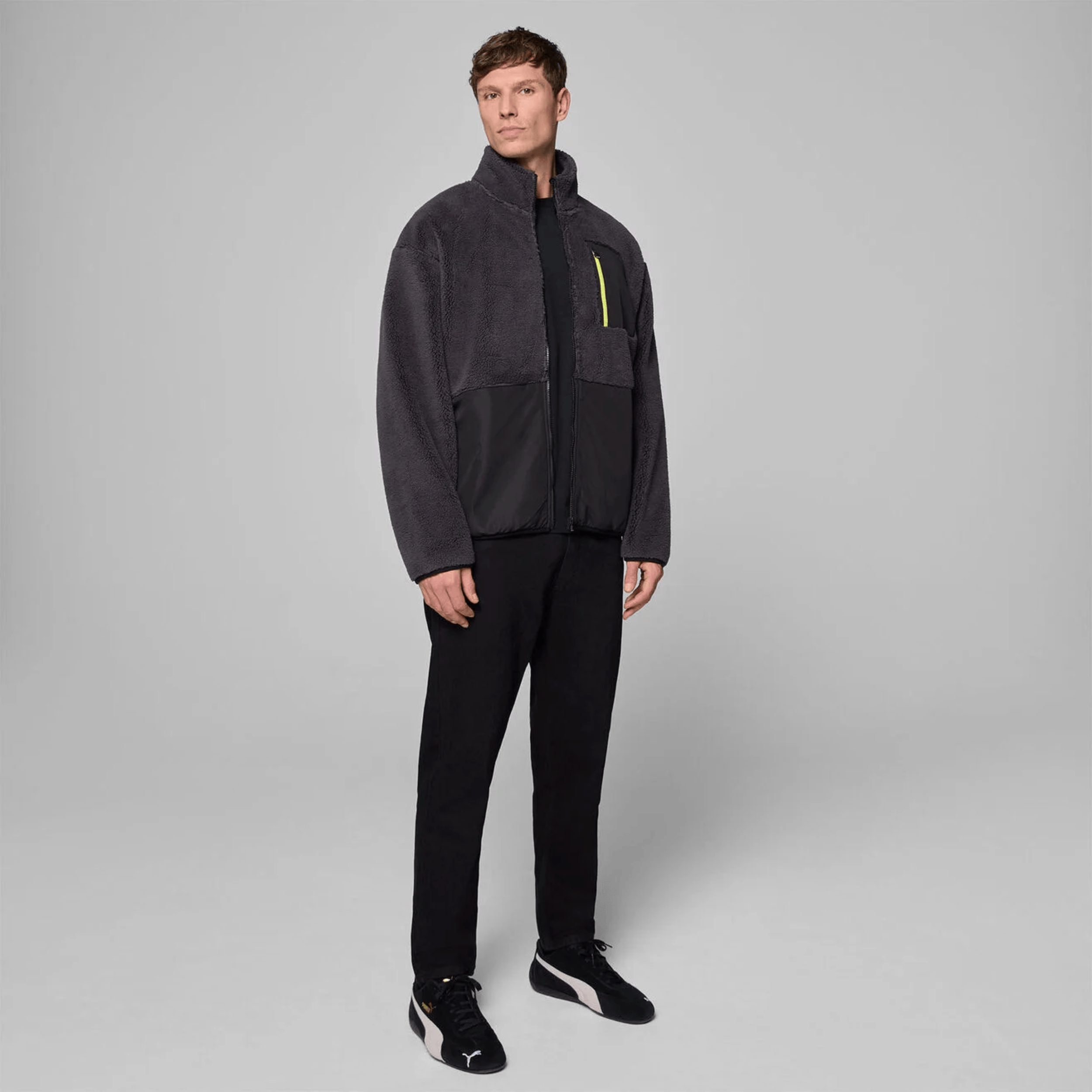 Aston Martin F1 Tech Sherpa Jacket Mens - Pirate Black