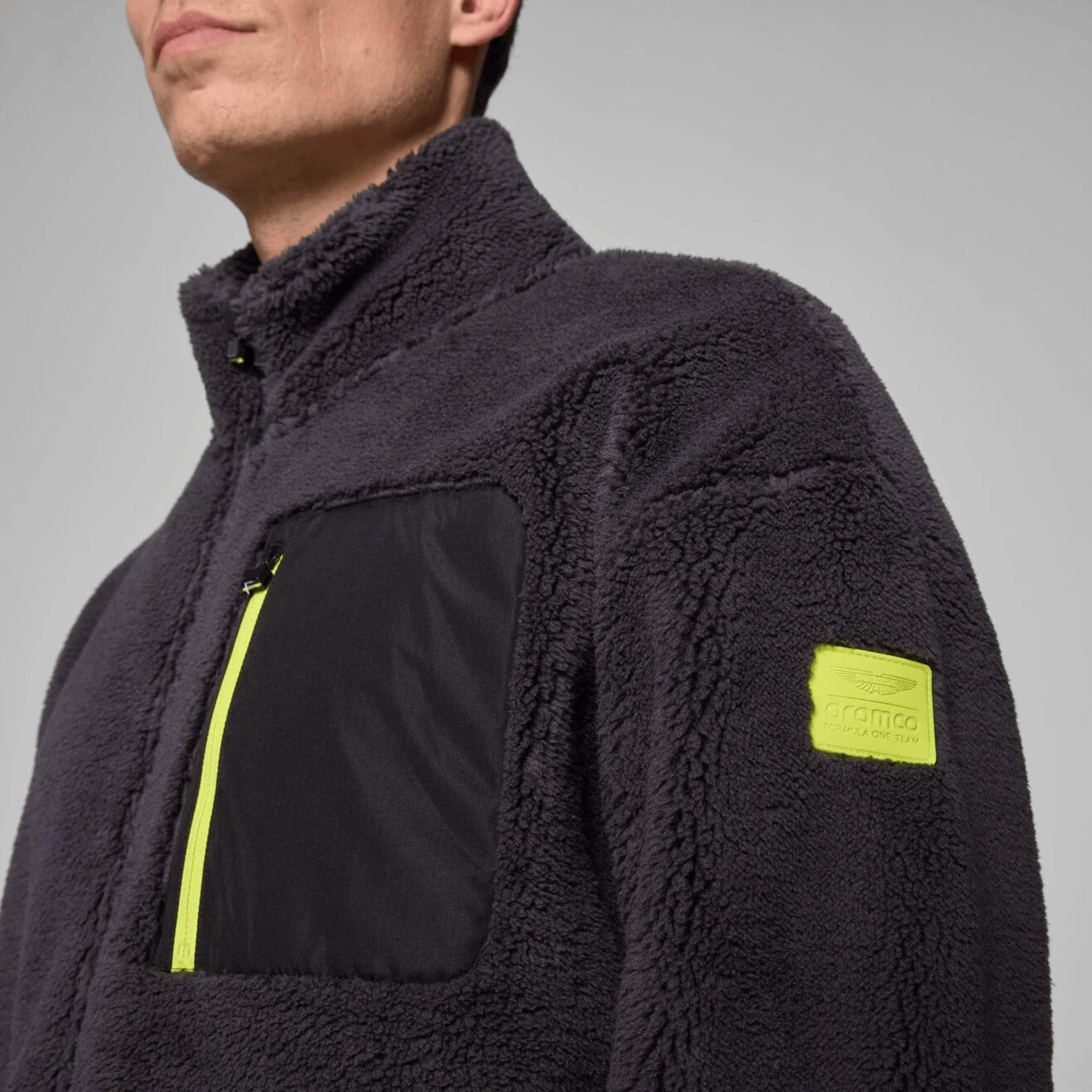 Aston Martin F1 Tech Sherpa Jacket Mens - Pirate Black