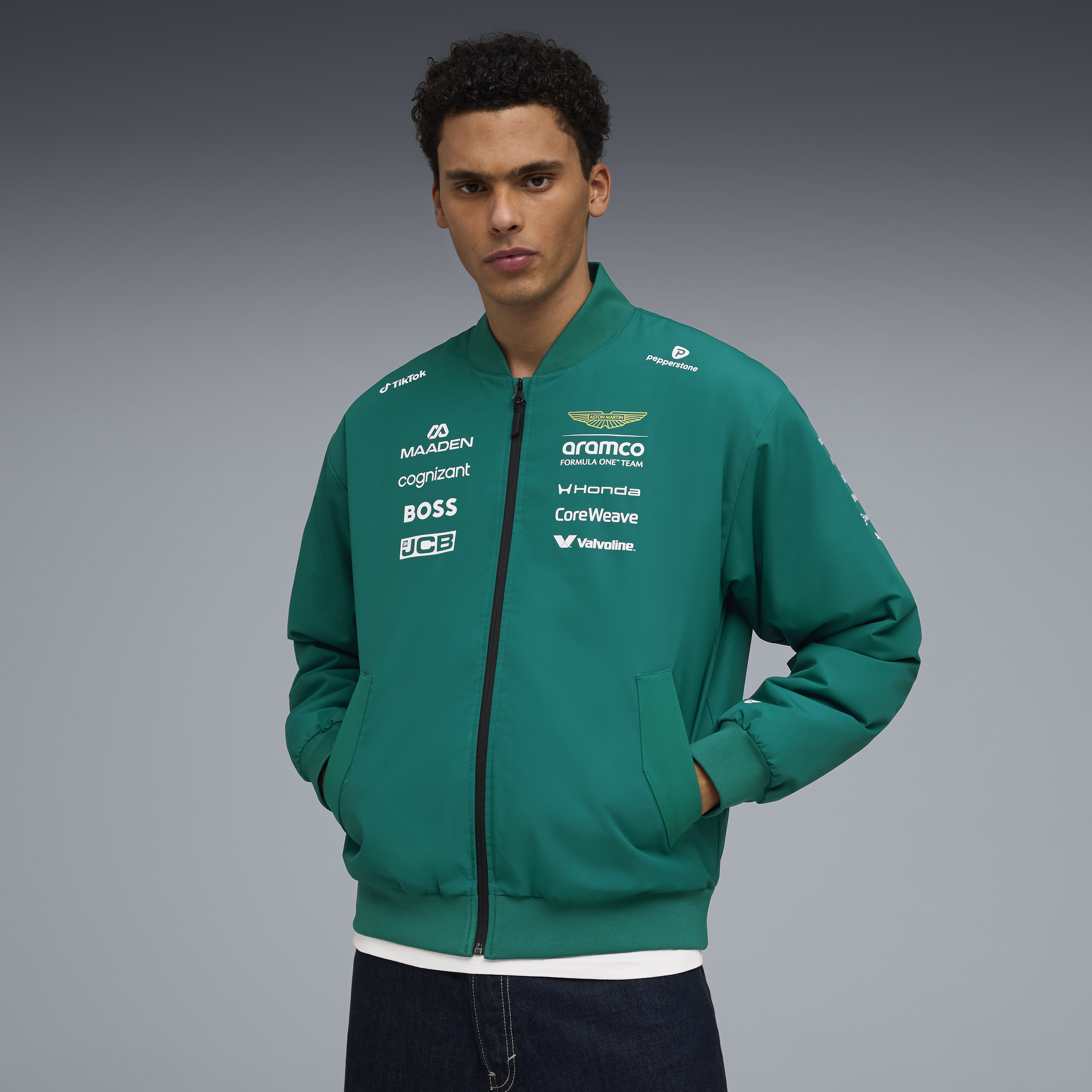 Aston Martin F1 Team 2026 Bomber Jacket Mens - Green Lux