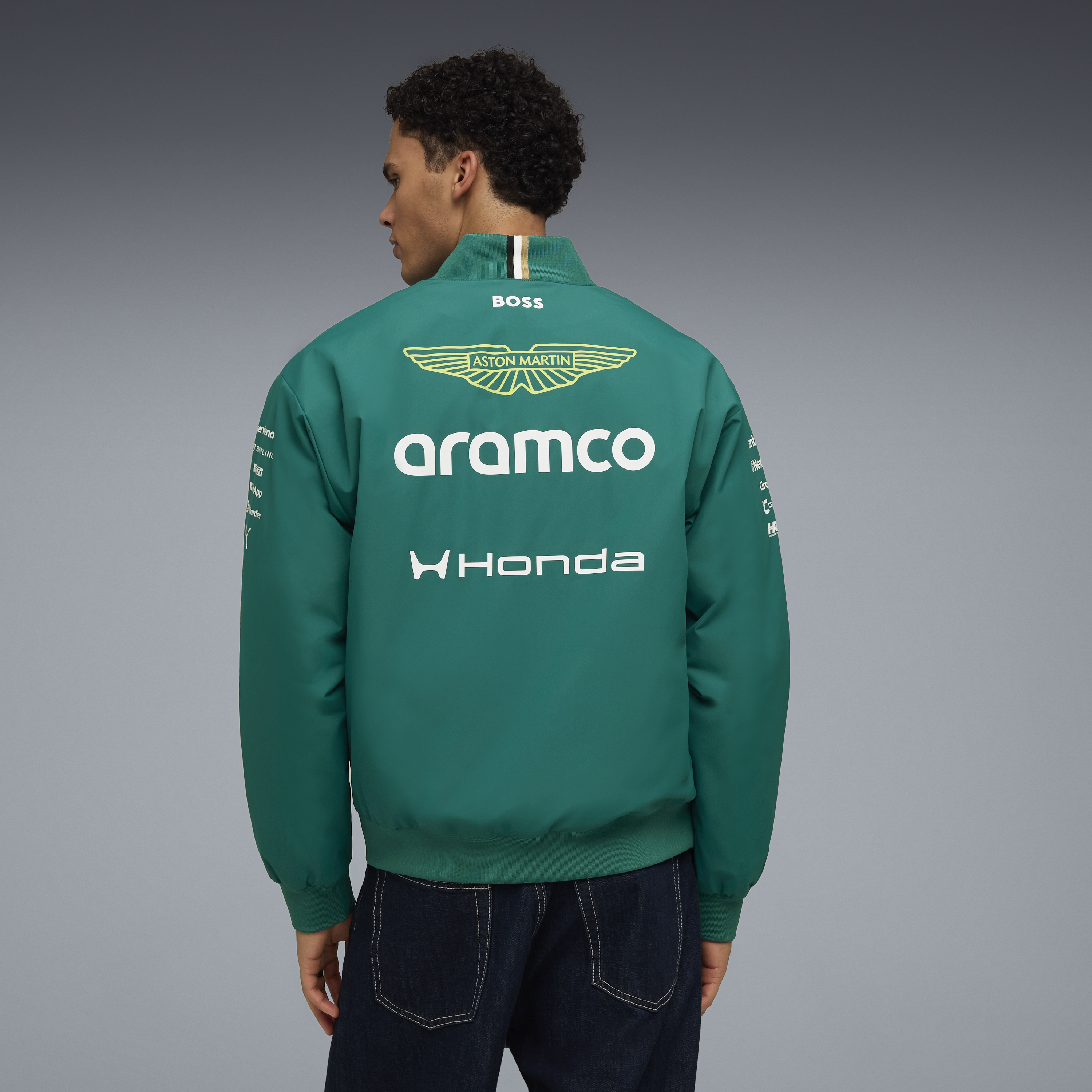 Aston Martin F1 Team 2026 Bomber Jacket Mens - Green Lux