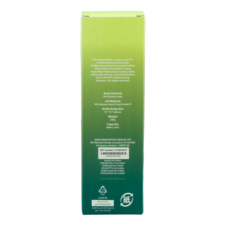 Aston Martin Aramco Formula One Team Aquame Thermo Water Bottle Adults - Green
