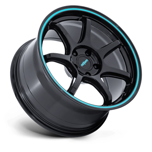 Rotiform RC208 BPU Alloy Wheel 18x8.5 ET35 5x114 Gloss Black With Teal Stripe 72.56mm CB