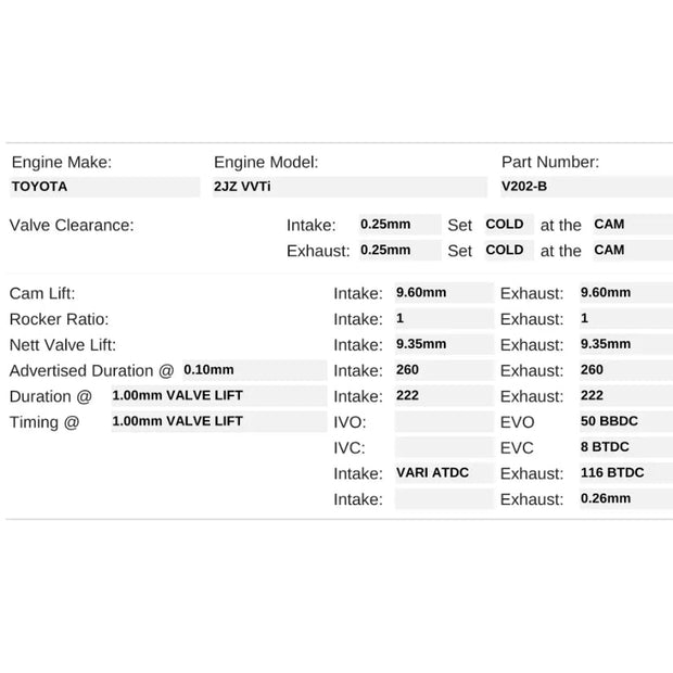 Kelford Cams 260/260 High Performance Road Cams Toyota 2JZ-GTE VVTi