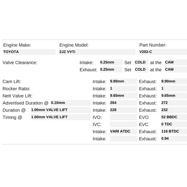 Kelford Cams 264/272 Performance Road/Track Cams Toyota 2JZ-GTE VVTi