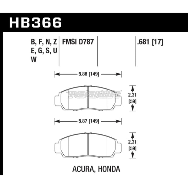 HAWK Performance Blue 9012 Motorsports Brake Pads Front - HB366E.681