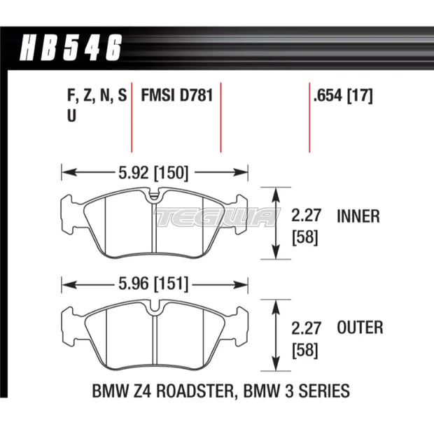 HAWK Performance HP Plus Road and Track Brake Pads Front - HB546N.654