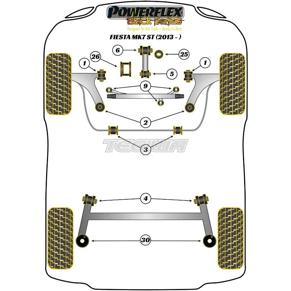 Powerflex Black Series Front Wishbone Front Bush Ford Fiesta Mk7 Inc ST Mk7.5 Facelift Inc 08-17 - PFF19-1501BLK
