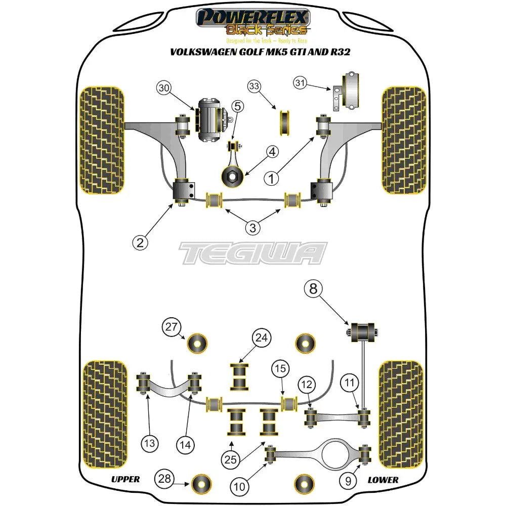 Powerflex Black Series Front Wishbone Rear Bush Anti-Lift Inc Caster Offset Volkswagen Golf MK5 GTI R32 03-09