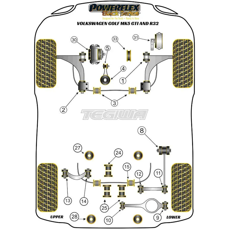 Powerflex Black Series Rear Anti Roll Bar Bush 20.5mm Volkswagen Golf MK5 GTI R32 03-09