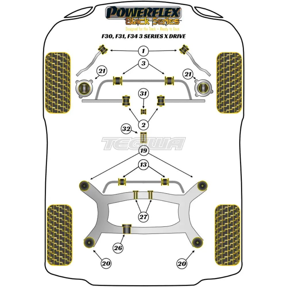 Powerflex Black Series Rear Diff Rear Mounting Bush BMW 3 Series F30 F31 F34 F80 F3X Sedan Touring xDrive 11-18