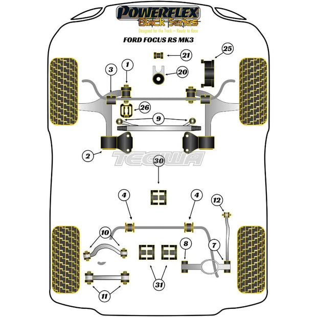 Powerflex Black Series Rear Diff Rear Mounting Bush Insert Ford Focus Mk3 Inc ST Inc RS 11-18