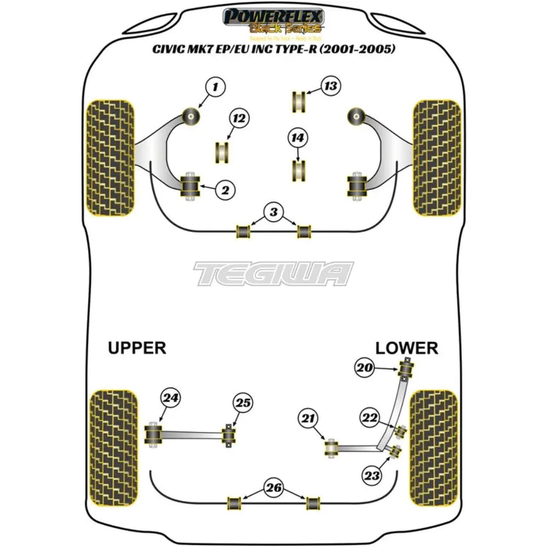 Powerflex Black Series Rear Lower Arm Outer Front Bush 12mm Honda Civic EP EU Inc Type-R 01-05