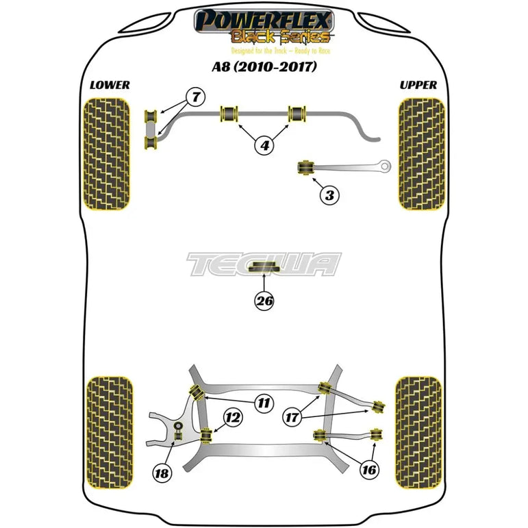 Powerflex Black Series Rear Lower Track Rod Outer Bush Audi A8 S8 D4 10-17