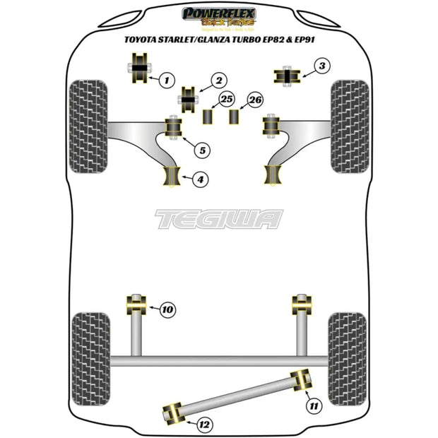 Powerflex Black Series Rear Panhard Rod to Beam Bush Toyota Starlet GT Turbo EP82 Glanza V EP91 90-99 - PFR76-411BLK