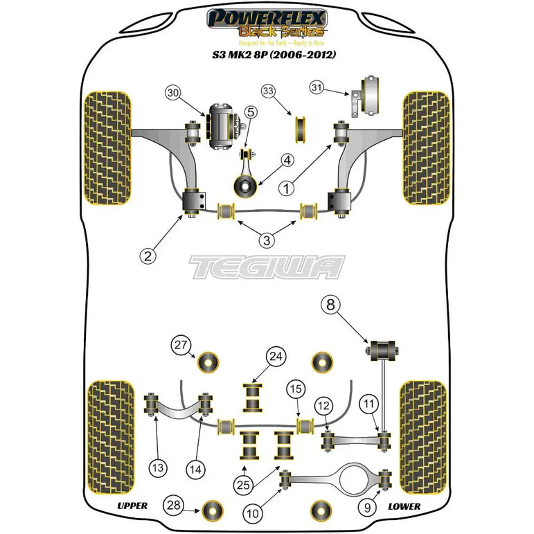 Powerflex Black Series Rear Subframe Rear Mounting Bush Audi A3 S3 RS3 8P MK2 03-12