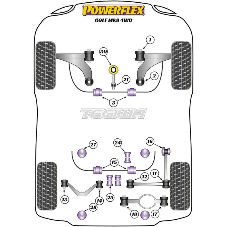 Powerflex Road Series Front Lower Engine Mount Hybrid Bush Large Fast Road/Track Volkswagen Golf MK8 R 4WD 20 20+