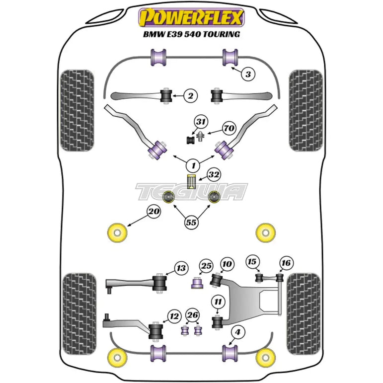 Powerflex Road Series Front Lower Tie Bar To Chassis Bush BMW 5 Series E39 540 Touring 96-04