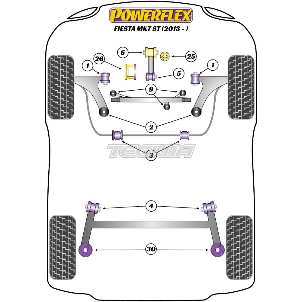 Powerflex Road Series Lower Engine Mount Small Bush 30mm Oval Bracket Ford Fiesta Mk7 Inc ST Mk7.5 Facelift Inc 08-17 - PFF19-2002