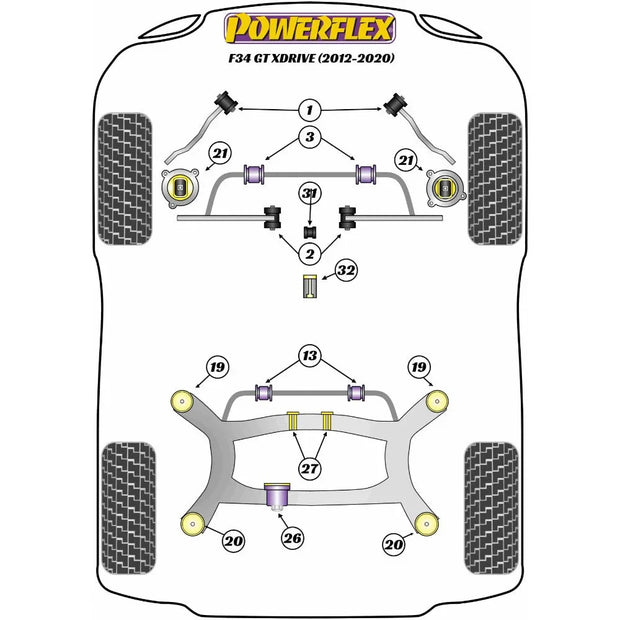 Powerflex Road Series Rear Anti Roll Bar Bush 13mm BMW 3 Series F30 F31 F34 F80 GT xDrive 11-20