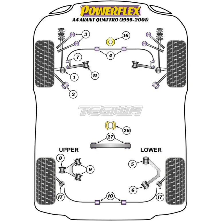 Powerflex Road Series Rear Anti Roll Bar Bush 15mm Audi A4 S4 RS4 B5 Avant Quattro 95-01