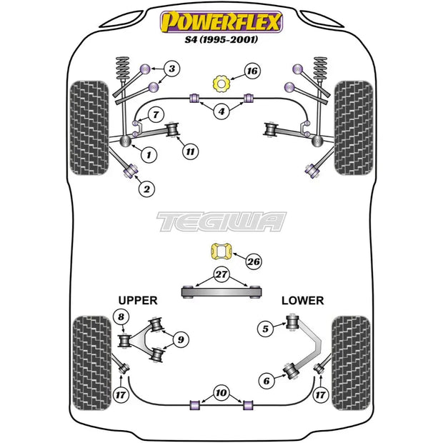 Powerflex Road Series Rear Anti Roll Bar Bush 16mm Audi A4 S4 RS4 B5 95-01