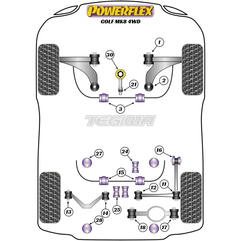 Powerflex Road Series Rear Anti Roll Bar Bush 18.5mm Volkswagen Golf MK8 R 4WD 20 20+