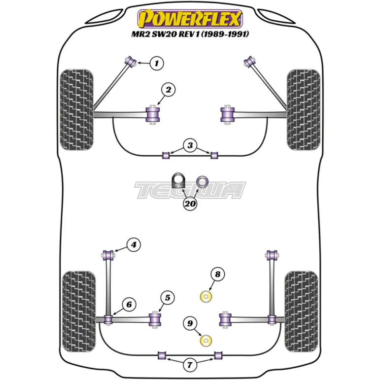Powerflex Road Series Rear Anti Roll Bar Bush 20mm Toyota MR2 Gen2 SW20 REV 1 89-99 - PFR76-307