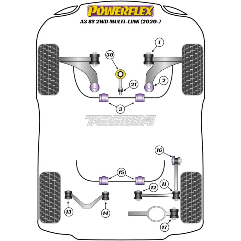 Powerflex Road Series Rear Anti Roll Bar Bush 21.7mm Audi A3 S3 RS3 8Y MK4 FWD Multi-Link 20+