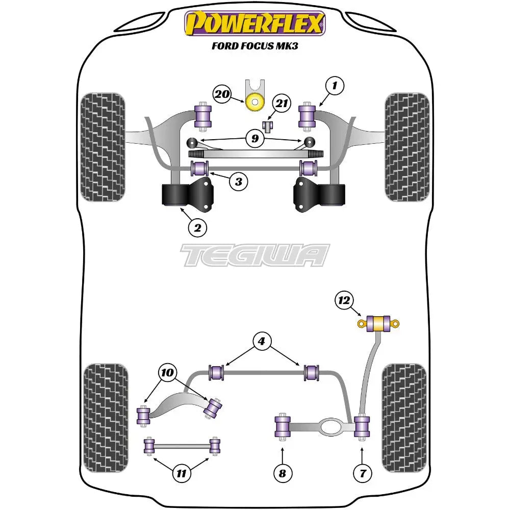 Powerflex Road Series Rear Anti Roll Bar To Chassis Bush 21mm Ford Focus Mk3 Inc ST Inc RS 11-18