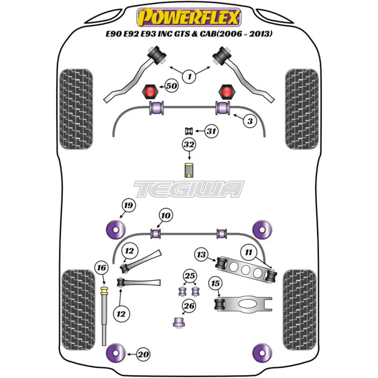 Powerflex Road Series Rear Diff Rear Mounting Bush BMW 3 Series E90 E91 E92 E93 E9X M3 Inc GTS Cab 05-13