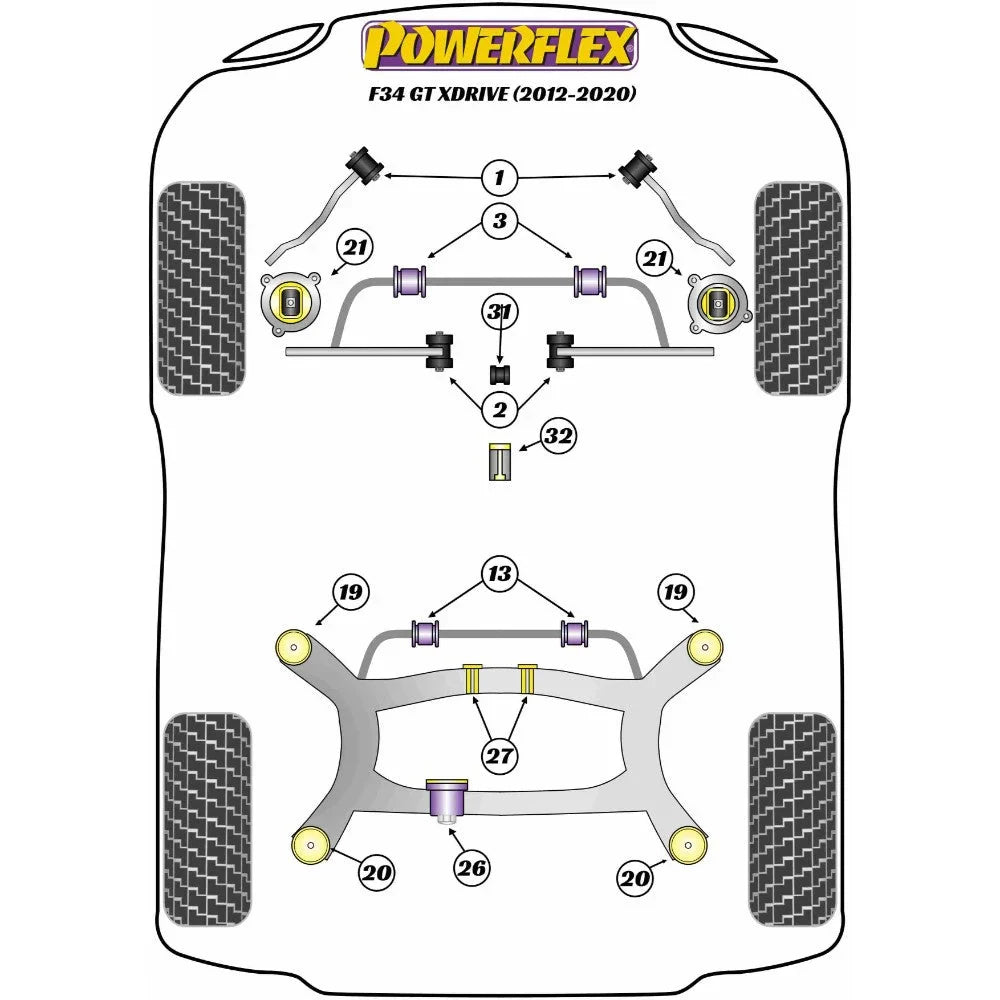 Powerflex Road Series Rear Diff Rear Mounting Bush BMW 3 Series F30 F31 F34 F80 GT xDrive 11-20