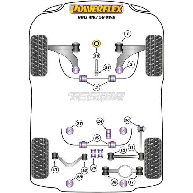 Powerflex Road Series Rear Lower Arm Outer Bush Volkswagen Golf MK7 5G 4WD Inc R 12-19