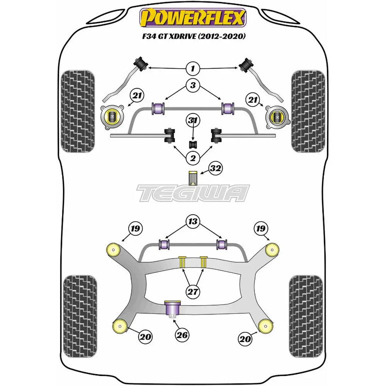 Powerflex Road Series Rear Subframe Rear Mounting Bush Fast Road BMW 3 Series F30 F31 F34 F80 GT xDrive 11-20