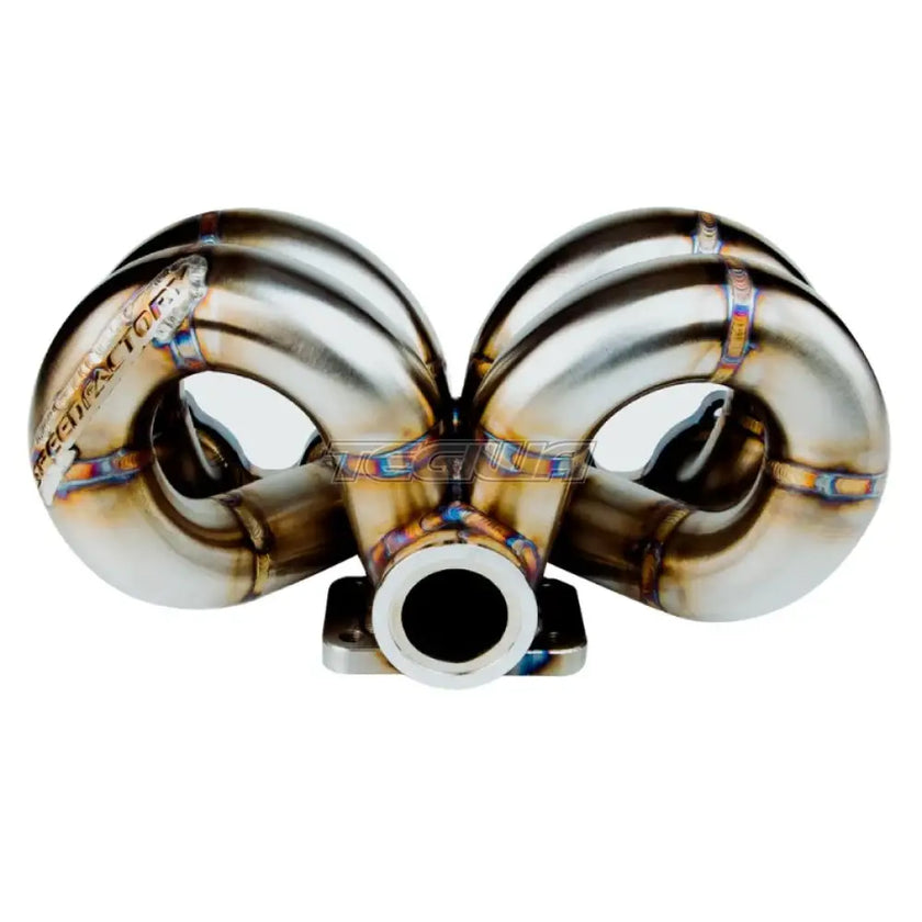 SpeedFactory Stainless Steel Turbo Manifold Ram Horn Style Honda B-Series T4 Flange w 44-46mm V-Band WG