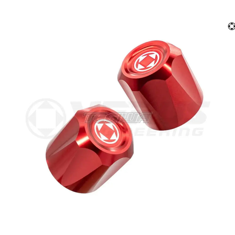 Verus Engineering A/C Line Cap Kit Anodized Ford R134A Red Engine Bay